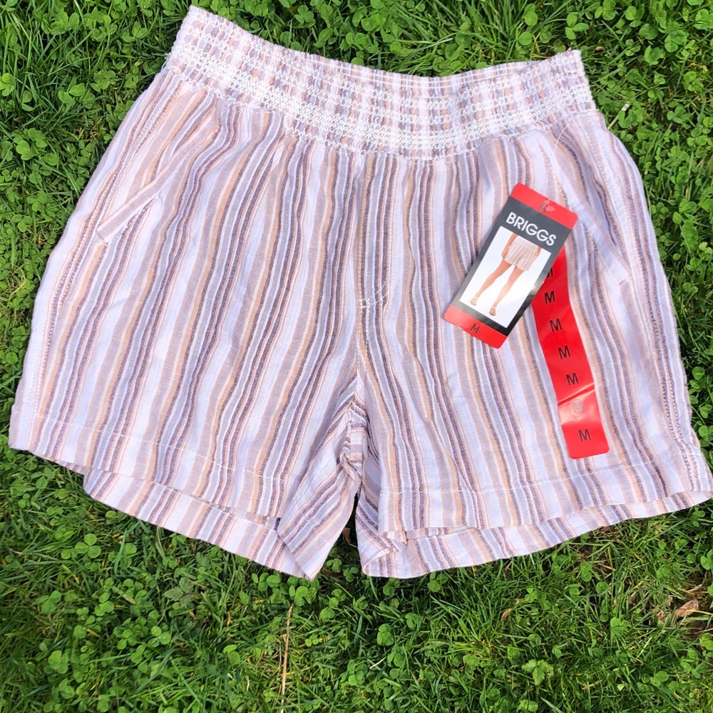Briggs New York Pastel Striped Elastic-Waist Women's Shorts - Cream, Tan, Blue